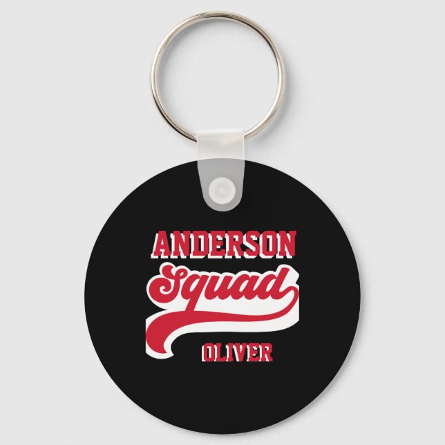 Modern Retro Matching Squad Family Red White T Shi Keychain (Front)