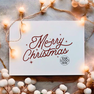 Modern Retro Merry Christmas Business Logo Red Holiday Card