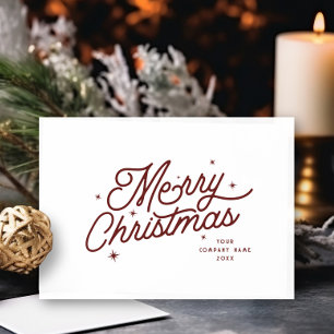 Modern Retro Merry Christmas Business Name Red Holiday Card