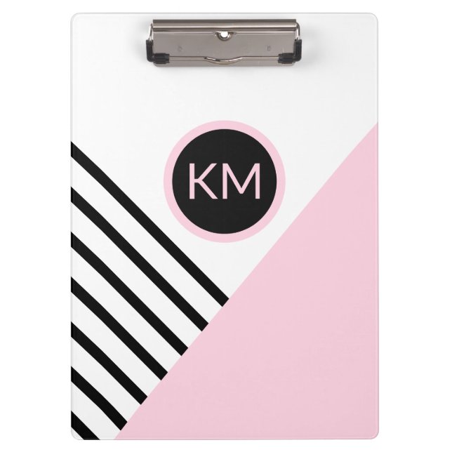 Modern Retro Monogram Geometric Pop Art Clipboard (Front)