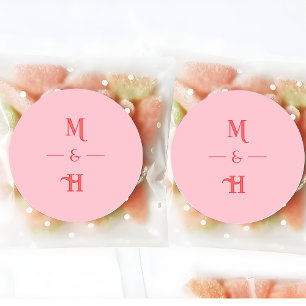 Modern Retro Monogram Pink & Red Wedding Classic Round Sticker
