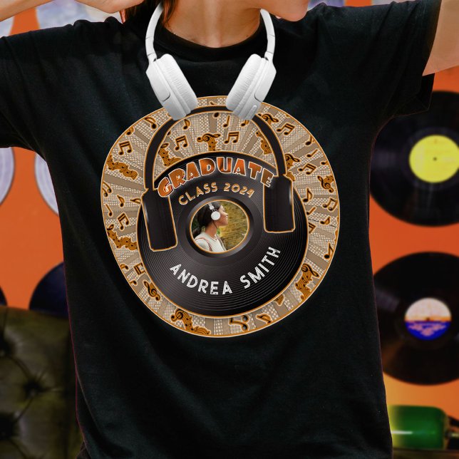 Modern Retro Music Vinyl Record Grad Photo Black T-Shirt (Creator Uploaded)