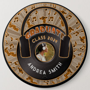 Modern Retro Music Vinyl Record Graduate Photo 6 Inch Round Button