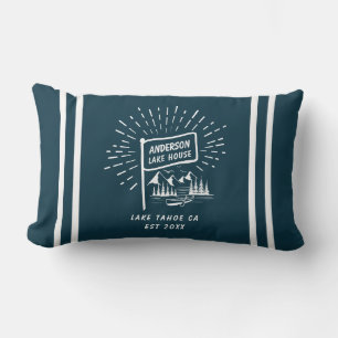 Modern Retro Nautical Lake House Oars   Navy Blue Lumbar Pillow