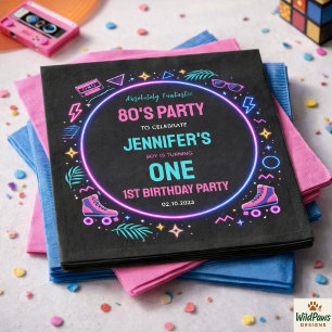Modern Retro Neon 80’s 1st Birthday Party Napkin