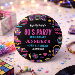 Modern Retro Neon 80’s Birthday Party for Adults 1 Inch Round Button
