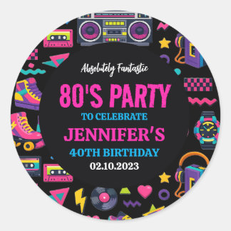 Modern Retro Neon 80’s Birthday Party for Adults Classic Round Sticker