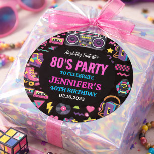 Modern Retro Neon 80’s Birthday Party for Adults Classic Round Sticker