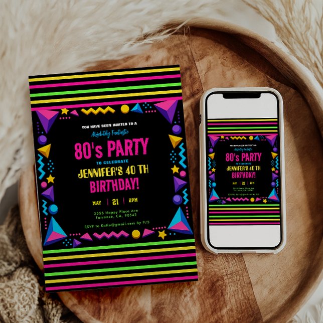 Modern Retro Neon 80's Birthday Party Invitation (Modern Retro Neon 80's Birthday Party Invitation
)