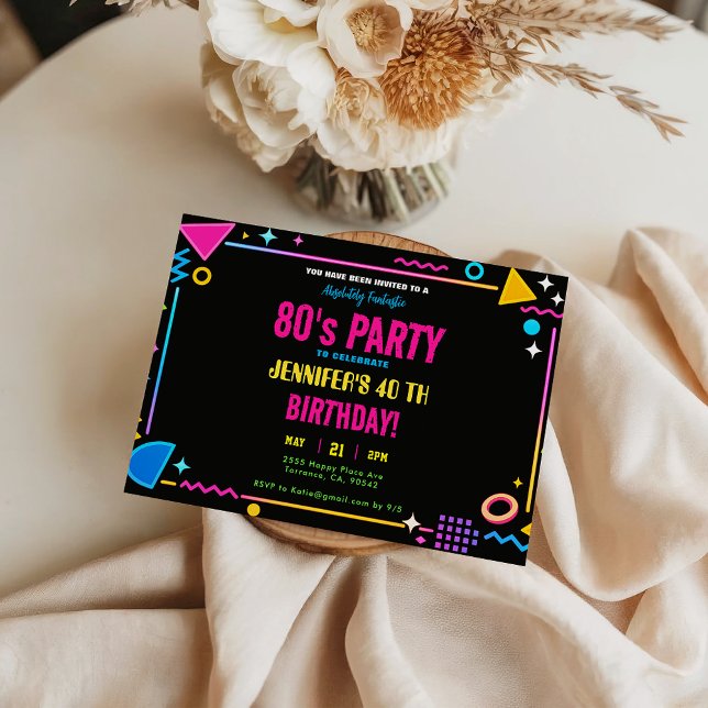Modern Retro Neon 80's Birthday Party Invitation (Modern Retro Neon 80's Birthday Party Invitation
)