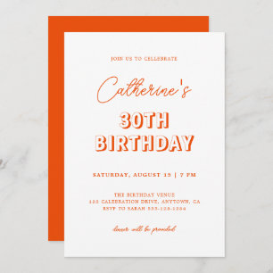 Modern Retro Orange 30th Birthday Party Invitation