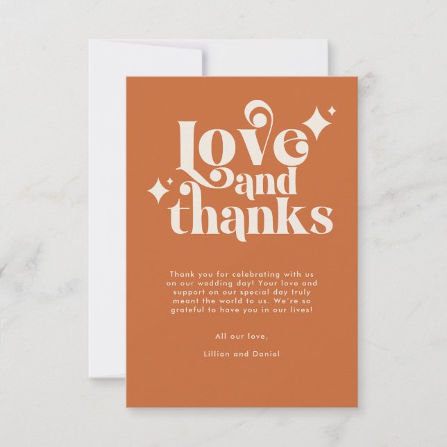 Modern Retro Orange and Cream Wedding Thank You Card (Front)
