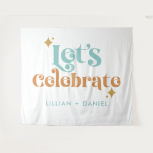 Modern Retro Orange and Teal Wedding Tapestry