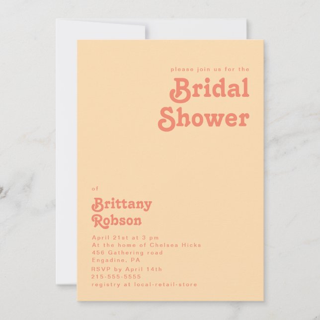 Modern Retro | Orange Cream Bridal Shower Invitation (Front)