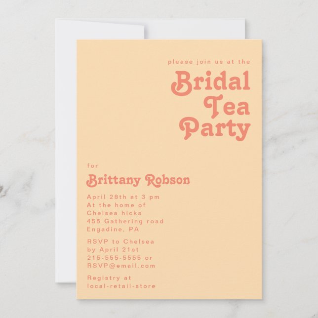Modern Retro | Orange Cream Bridal Tea Party Invitation (Front)