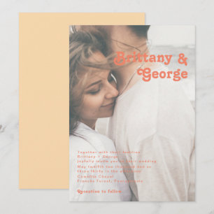 Modern Retro   Orange Cream Faded Photo Wedding Invitation
