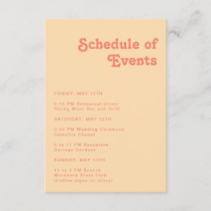 Modern Retro   Orange Cream Schedule of Events Enclosure Card