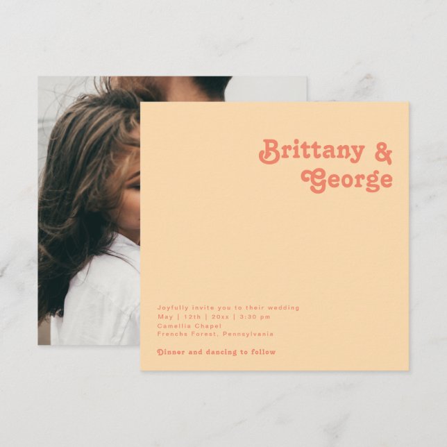 Modern Retro | Orange Cream Square Photo Wedding Invitation (Front/Back)