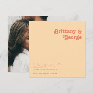 Modern Retro   Orange Cream Square Photo Wedding Invitation