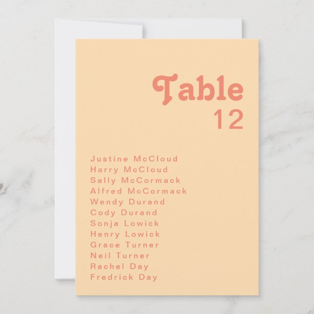 Modern Retro | Orange Cream Table Number Chart (Front)