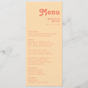 Modern Retro Orange Cream Wedding Dinner Menu