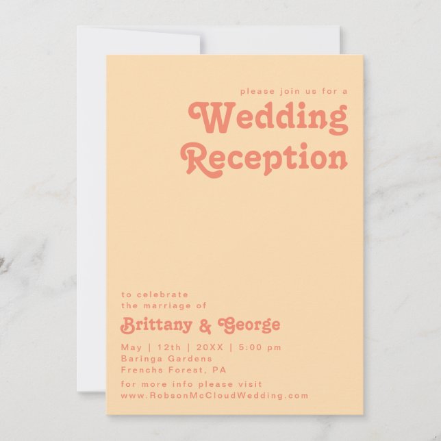 Modern Retro | Orange Cream Wedding Reception Invitation (Front)