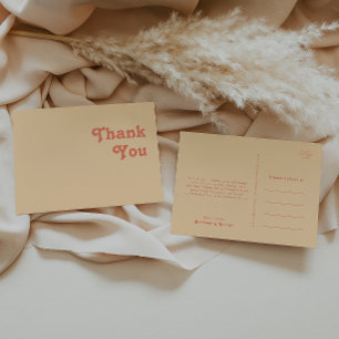 Modern Retro Orange Cream Wedding Thank You Postcard
