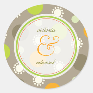 Modern Retro Orange Green Fun Dots Wedding Sticker
