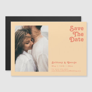 Modern Retro   Orange Horizontal Save The Date Mag Magnetic Invitation