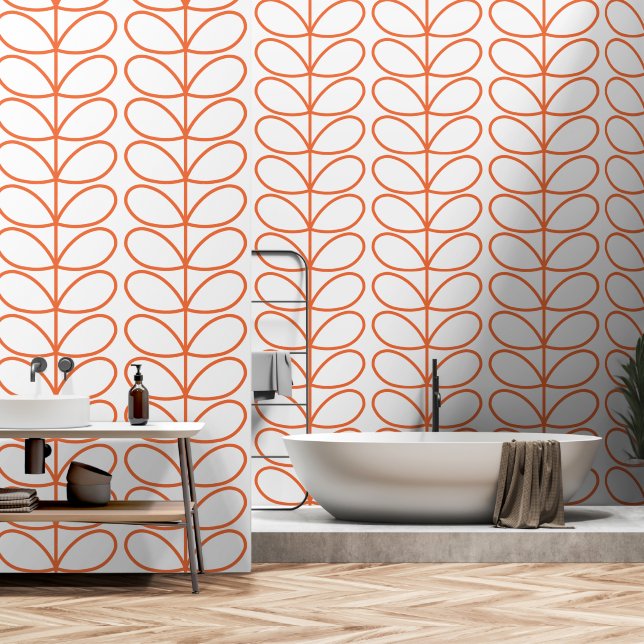 Modern Retro Orange Stem Pattern – Minimalist  Wallpaper (Bathroom)