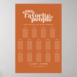 Modern Retro Orange Wedding 14 Table Seating Chart