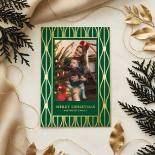 Modern Retro Ornament Pattern Photo Christmas Foil Holiday Card
