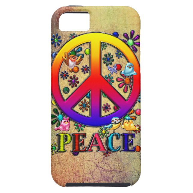Modern Retro Peace Sign Text Birds & Flowers Case-Mate iPhone Case (Back)