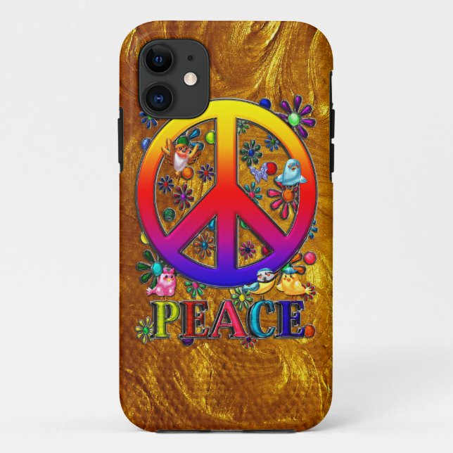 Modern Retro Peace Sign Text Birds & Flowers Case-Mate iPhone Case (Back)