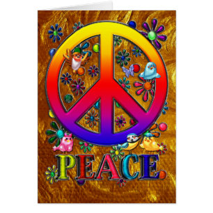 Modern Retro Peace Sign Text Birds & Flowers II