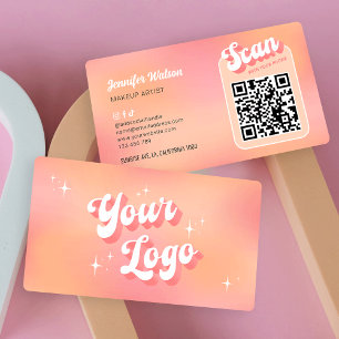 Modern Retro Peach Makeup Lashes Salon QR Code Business Card