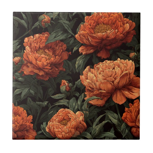 Modern Retro Peonies Ceramic Tiles  For Home Decor (Front)