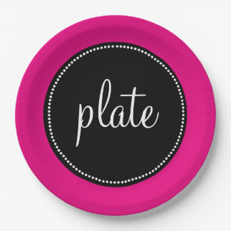 Modern Retro Personalized Custom Hot Pink Paper Plate