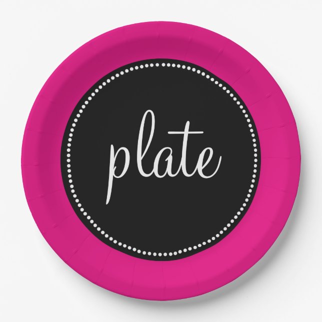 Modern Retro Personalized Custom Hot Pink Paper Plate (Front)