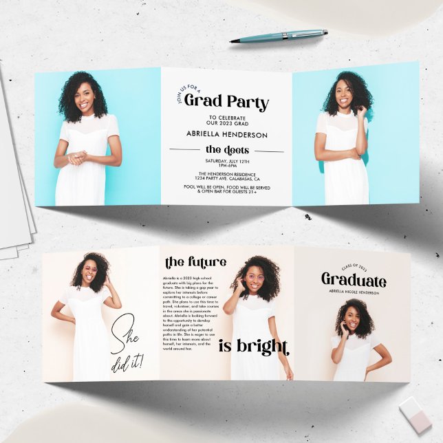 Modern Retro Photo Graduation Tri-Fold Invitation (Creator Uploaded)