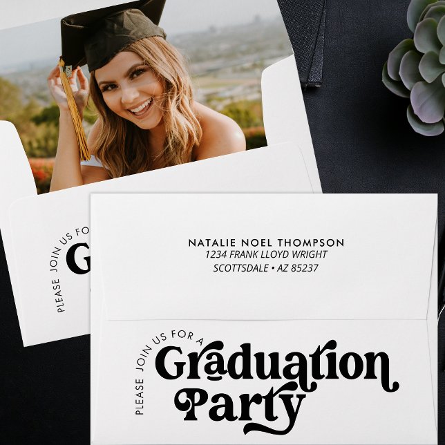 Modern Retro Photo Modern Groovy Cool Graduation Envelope (Creator Uploaded)