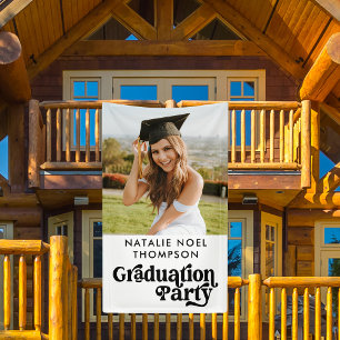 Modern Retro Photo Modern Groovy Graduation Party Banner