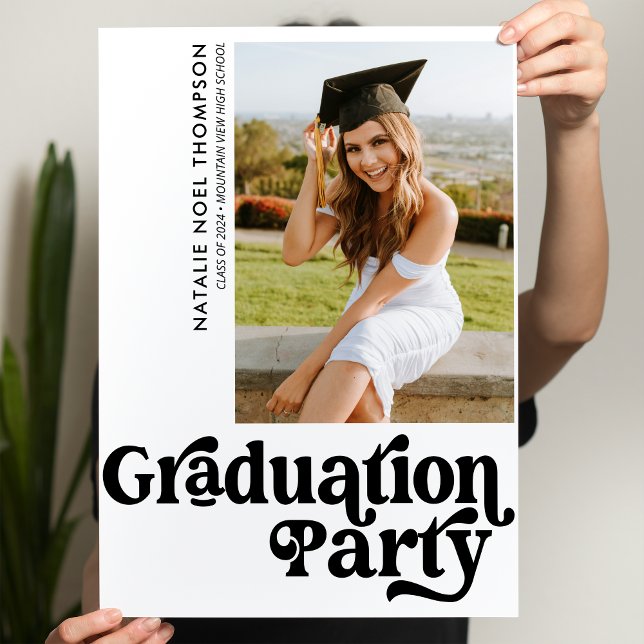 Modern Retro Photo Modern Groovy Graduation Party Poster (Creator Uploaded)
