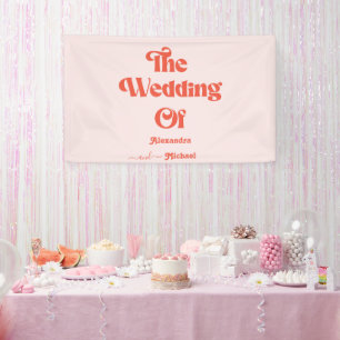 Modern Retro Pink And Orange Typography Wedding Banner
