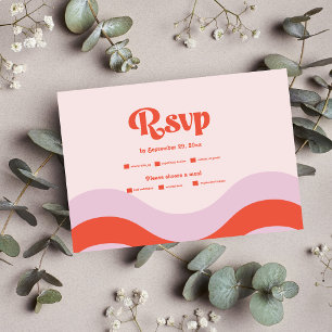 Modern Retro Pink And Orange Typography Wedding RS RSVP Card