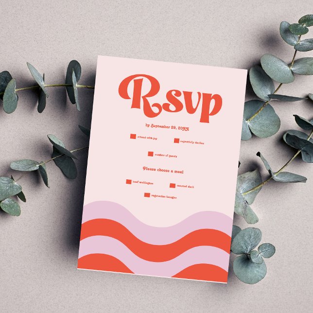 Modern Retro Pink And Orange Typography Wedding RS RSVP Card (Creator Uploaded)