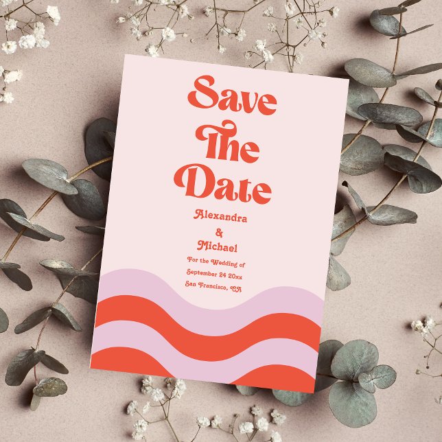 Modern Retro Pink And Orange Typography Wedding Sa Save The Date (Creator Uploaded)