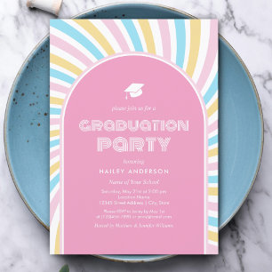 Modern Retro Pink Arches 80s Graduation Invitation