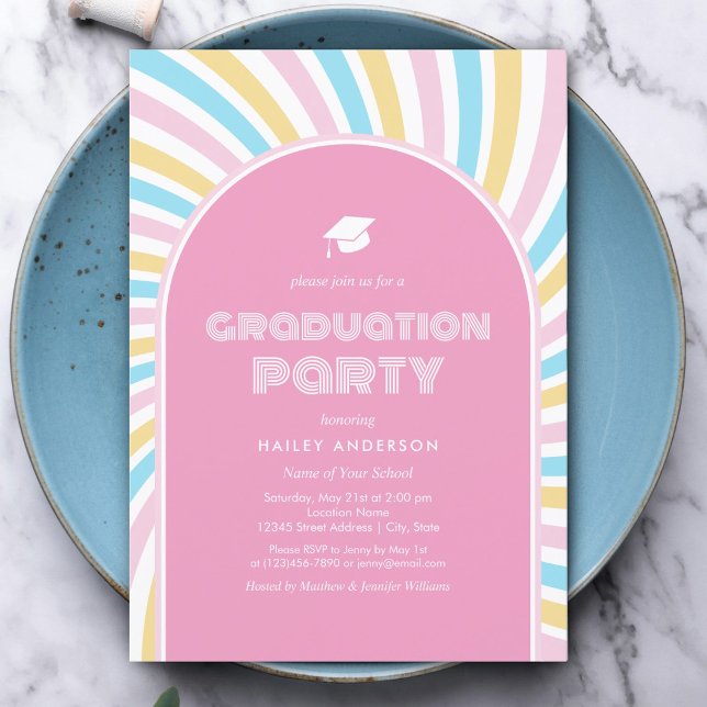 Modern Retro Pink Arches 80s Graduation Invitation (Creator Uploaded)