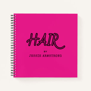 Modern Retro Pink Black Typography Hair Stylist Notebook